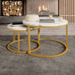 MFurn Nesting End Table Set of 2 – Round Marble Look Coffee Tables with Gold Frame