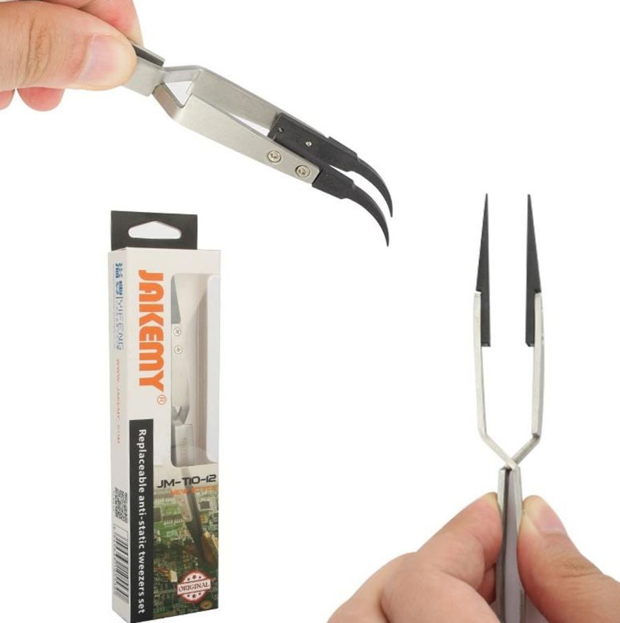 Replaceable Anti-static Straight Tweezers with Curved Tips