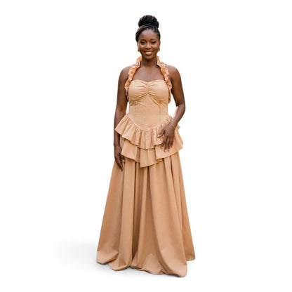 Earthy Elegance Ruffled Maxi dress