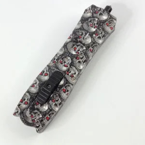 Max Knives Black Skulls Automatic Knife with Front Snap