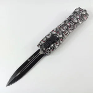 Max Knives Black Skulls Automatic Knife with Front Snap