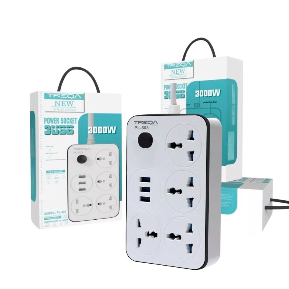 MTech Power Socket Extension with 3 USB Ports – 3000W, 2m Cable