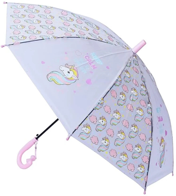 Kids Unicorn Printed Dome Umbrella With Whistle - Various Colors