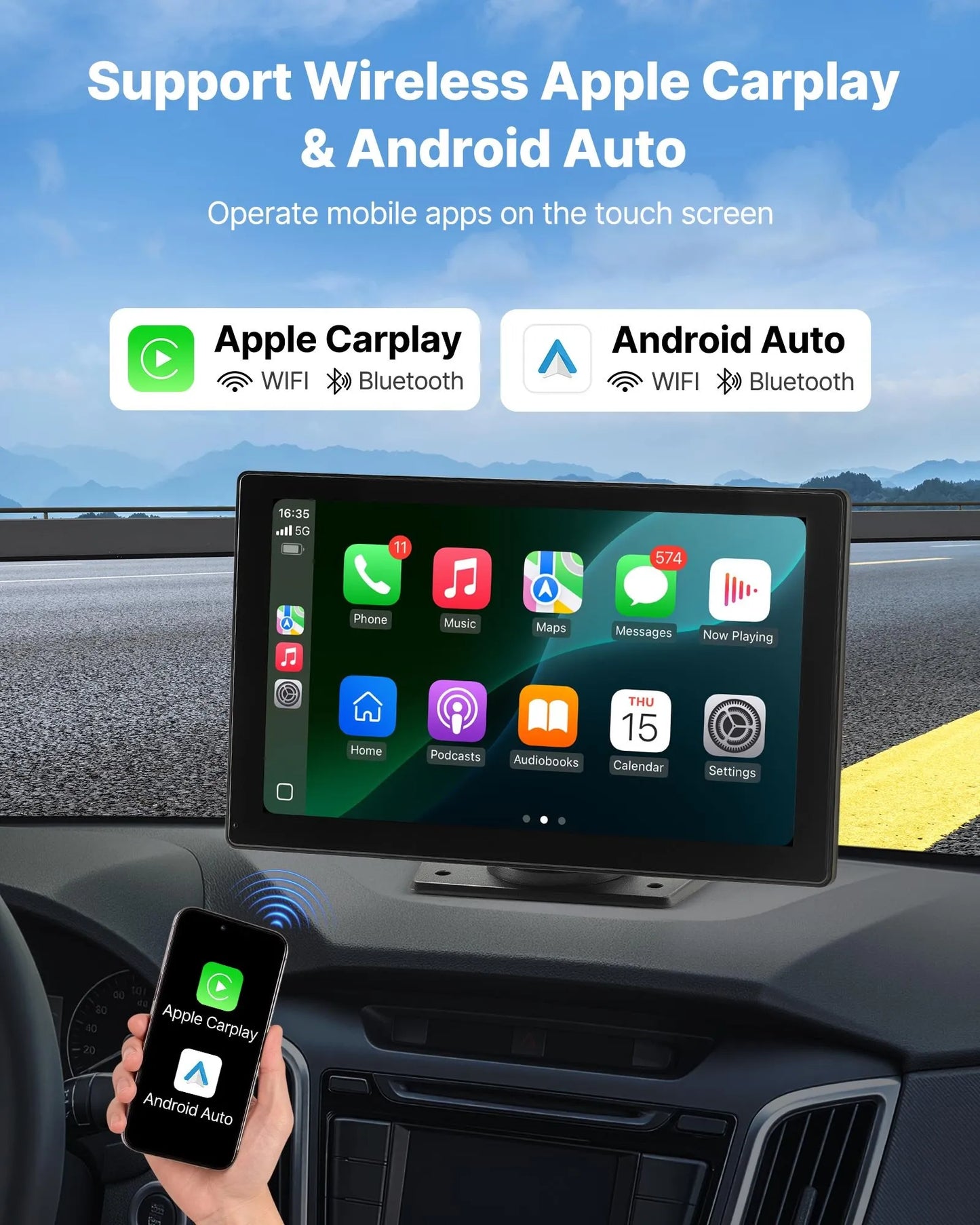 MTech 7" Car Dash Cam with CarPlay, Android Auto, GPS & Backup Camera