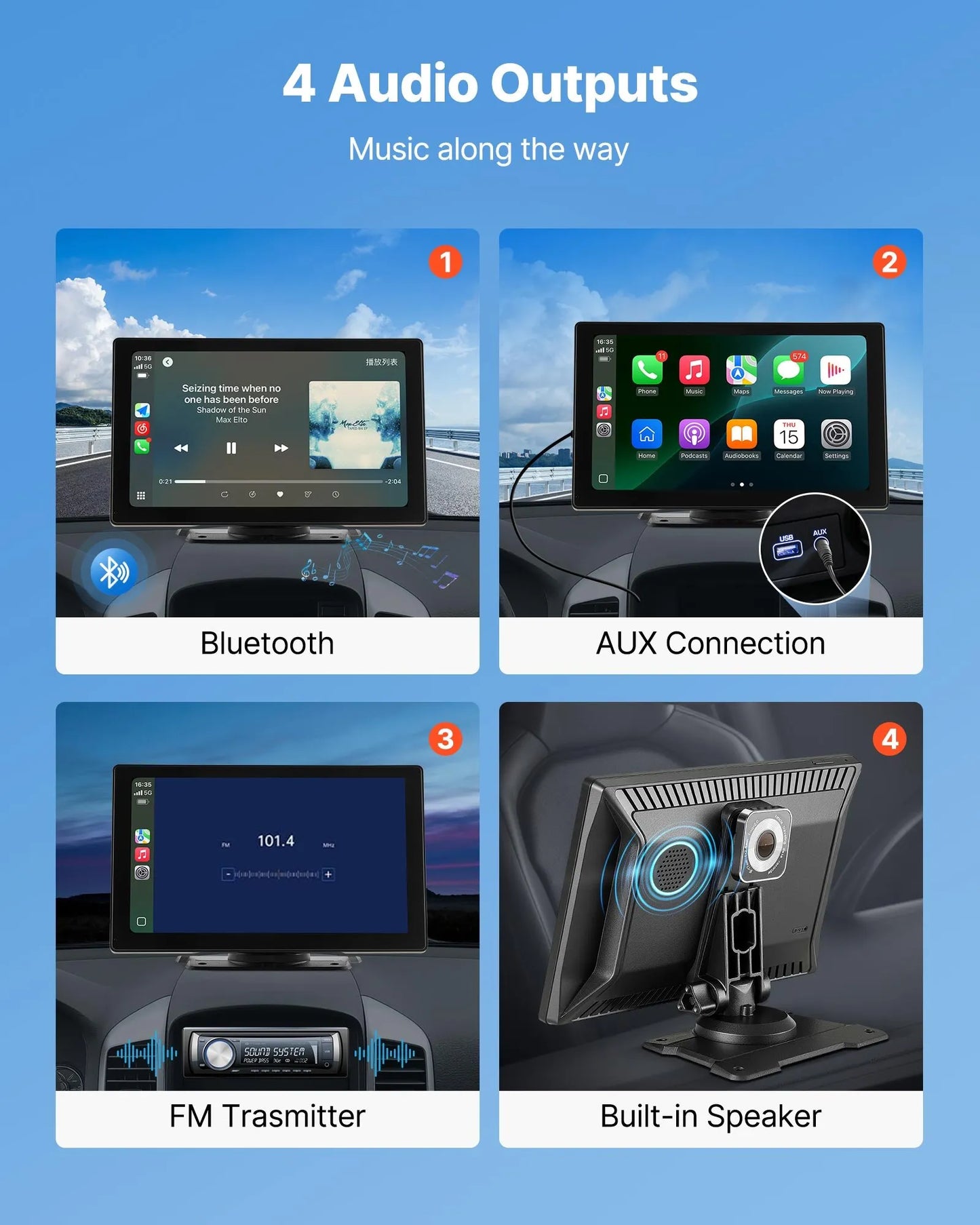 MTech 7" Car Dash Cam with CarPlay, Android Auto, GPS & Backup Camera