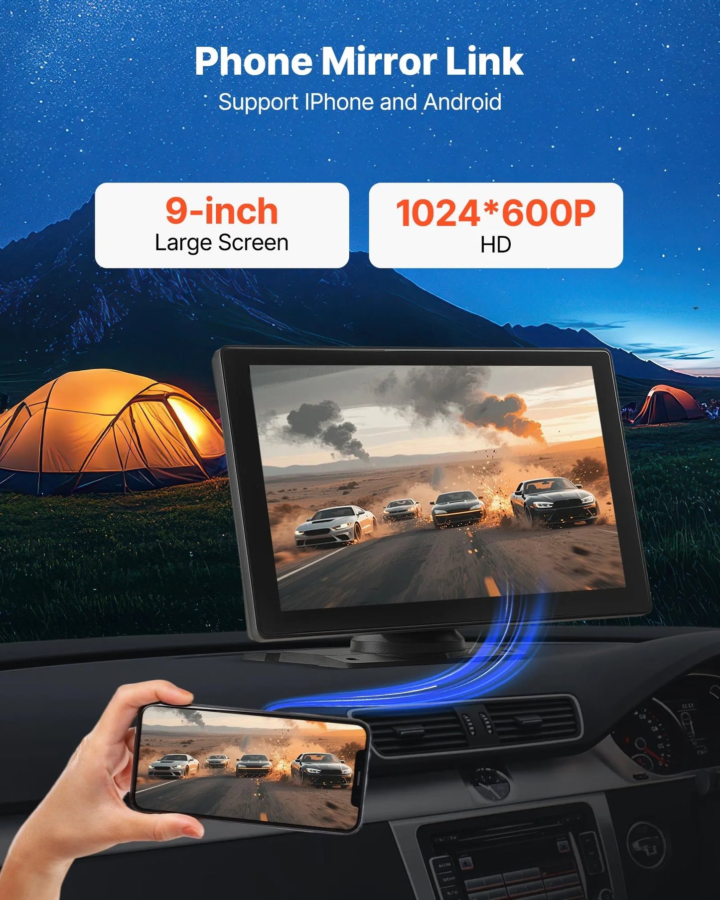 MTech 7" Car Dash Cam with CarPlay, Android Auto, GPS & Backup Camera