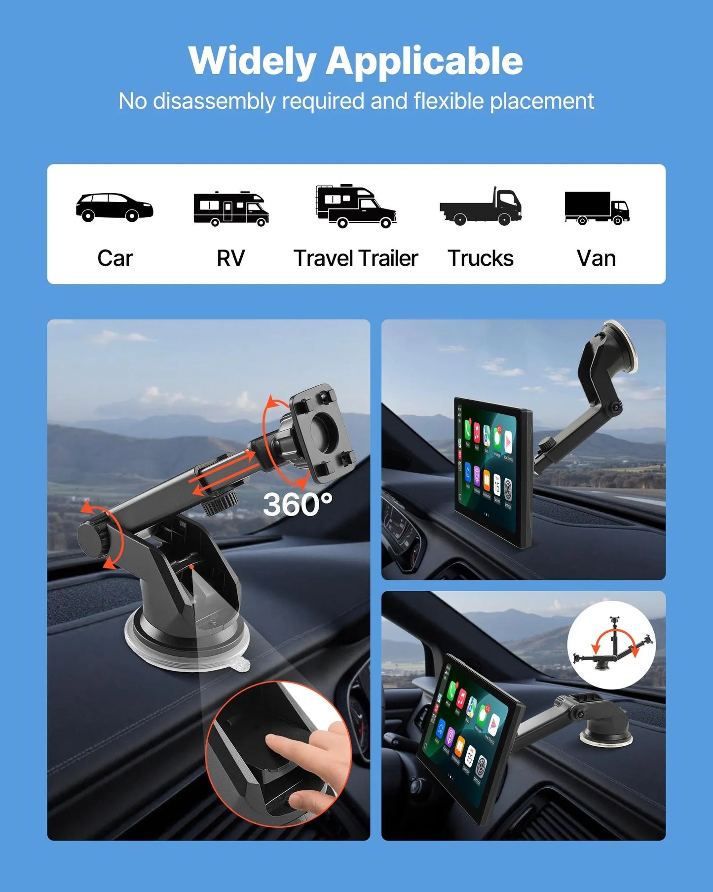 MTech 7" Car Dash Cam with CarPlay, Android Auto, GPS & Backup Camera