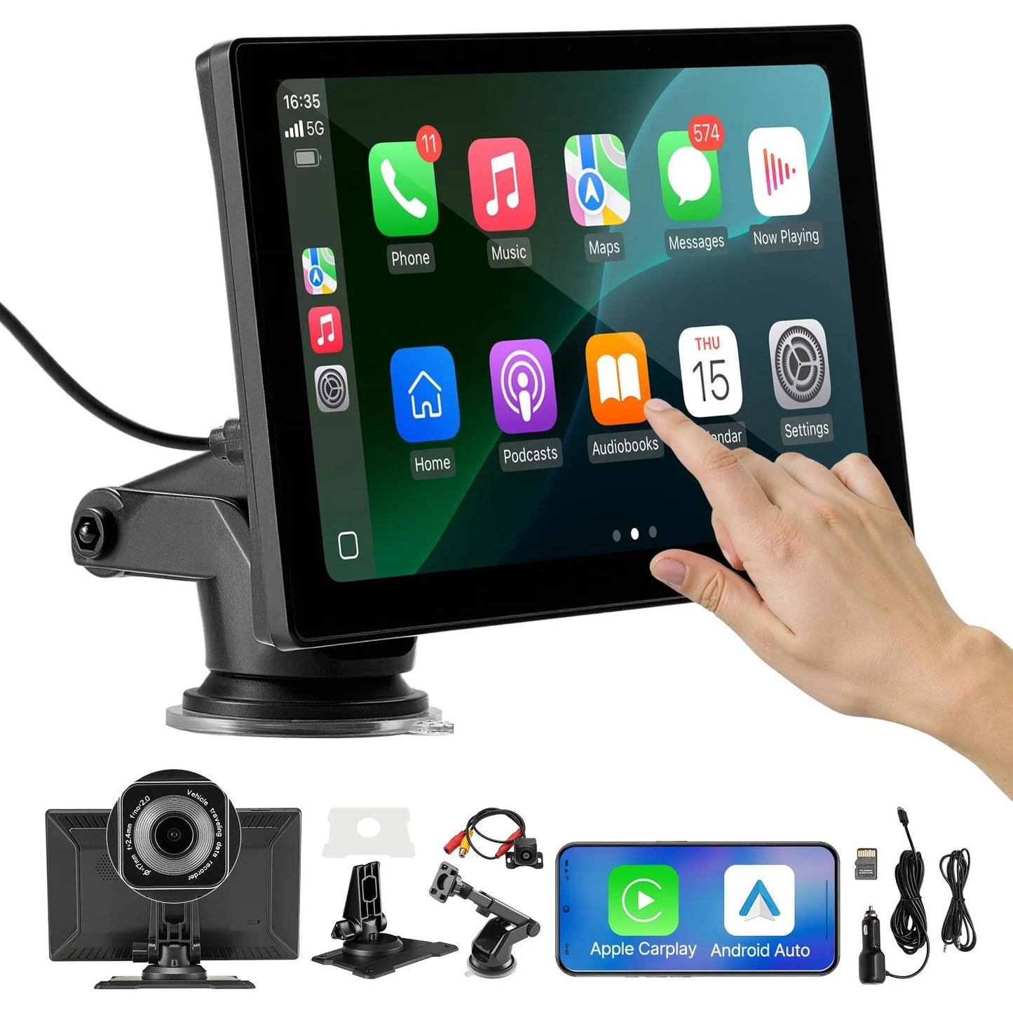 MTech 7" Car Dash Cam with CarPlay, Android Auto, GPS & Backup Camera