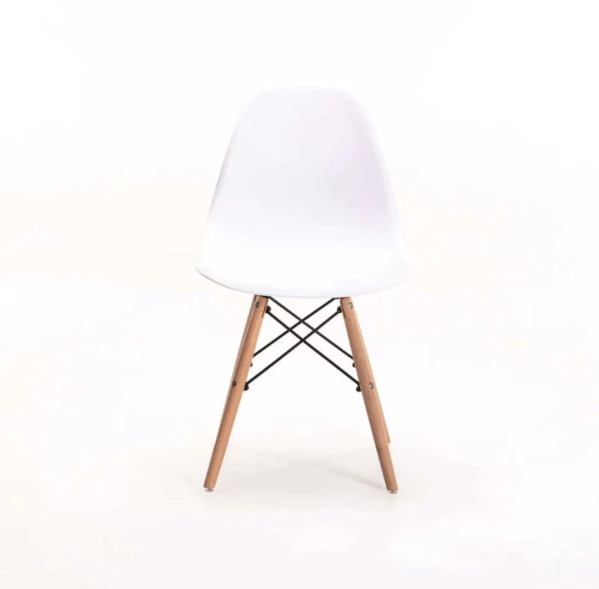 MFurn Modern Eames-Style Dining Chair – White with Wooden Legs