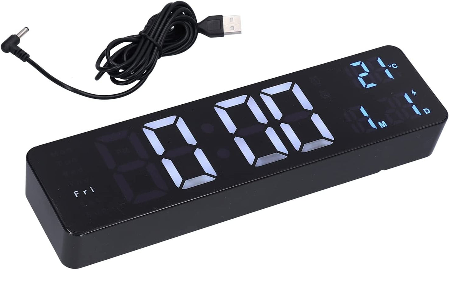 Rechargeable 25.5cm LED Digital Alarm Clock With Temperature+Day+Month And Date