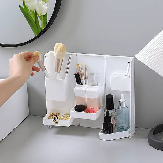 Multi Compartment Foldable Table Top Cosmetic Organizer