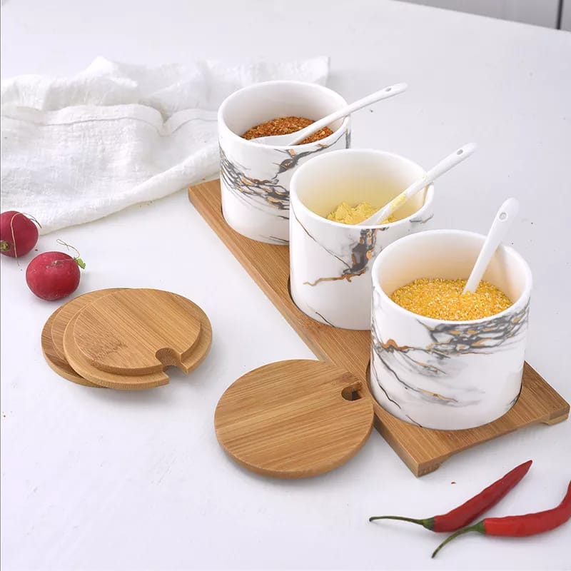 Generic Modern Ceramic Spice Bowl Airtight Lids Set of 3