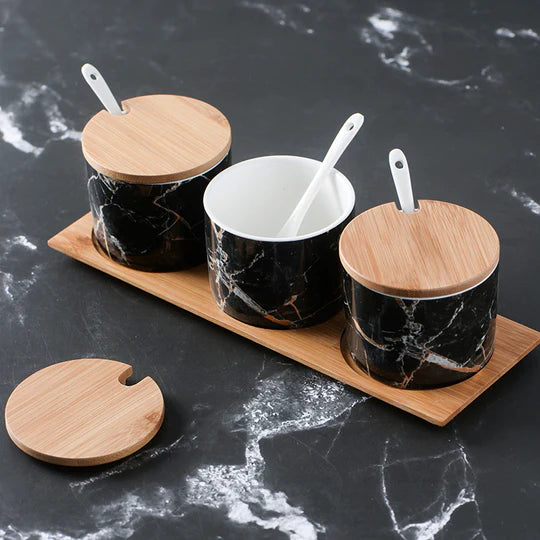 Generic Modern Ceramic Spice Bowl Airtight Lids Set of 3