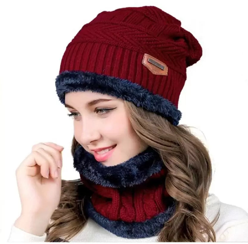Winter Beanie Hat & Scarf Set – Thick Fleece Lined Knit Cap & Neck Warmer for Cold Weather, Unisex Fit