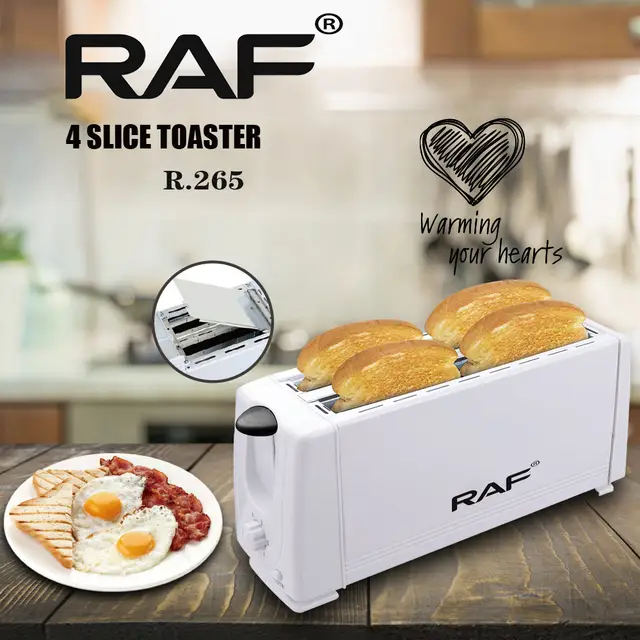 RAF R.265 4-Slice Toaster – Double-Sided Heating, Cool Touch, Slide-Out Crumb Tray, White