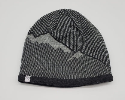 Sherpa Lined Knit Beanie – Warm Winter Hat with Mountain Pattern
