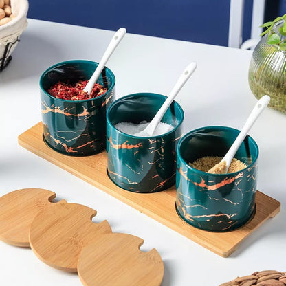 Generic Modern Ceramic Spice Bowl Airtight Lids Set of 3