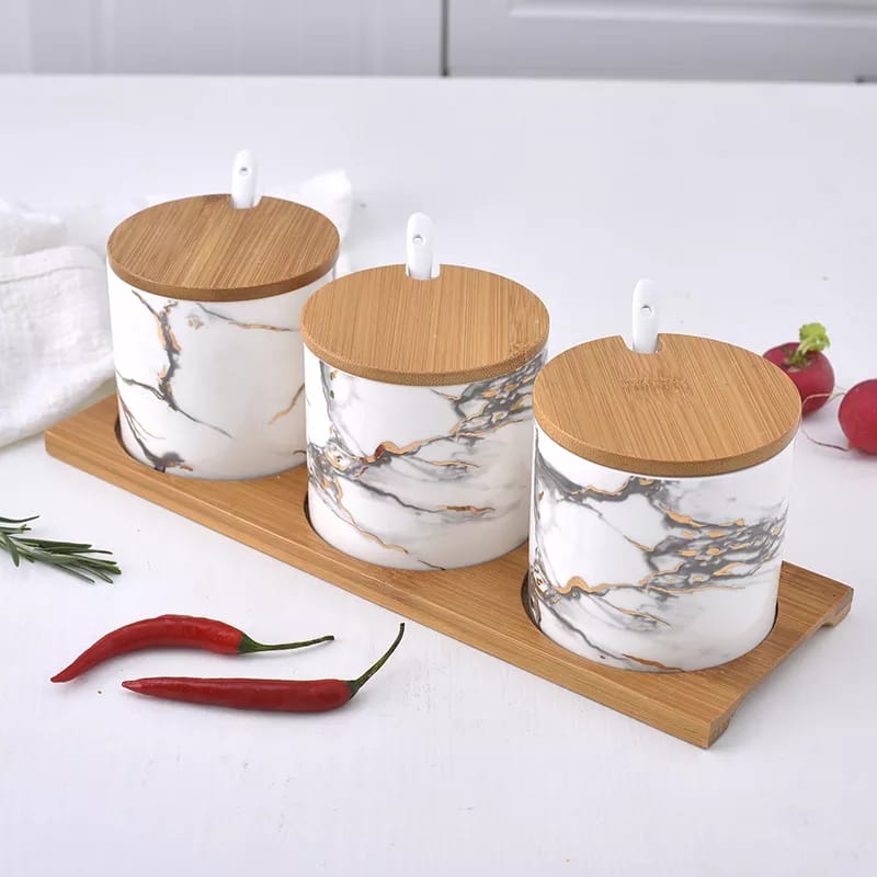 Generic Modern Ceramic Spice Bowl Airtight Lids Set of 3