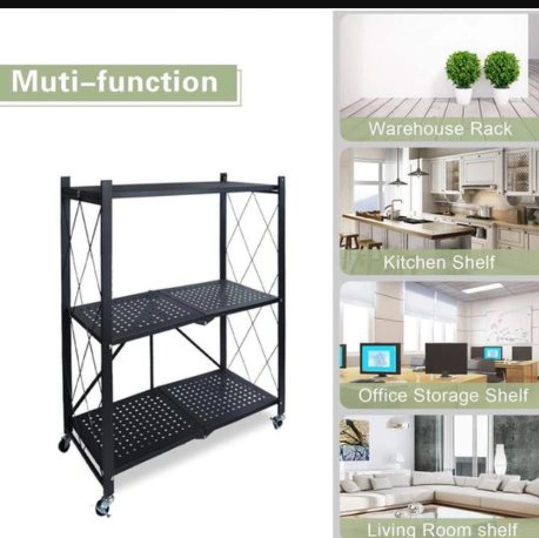 Multifunctional Foldable Organizer Rack with Caster Wheels - 3 Layer ...