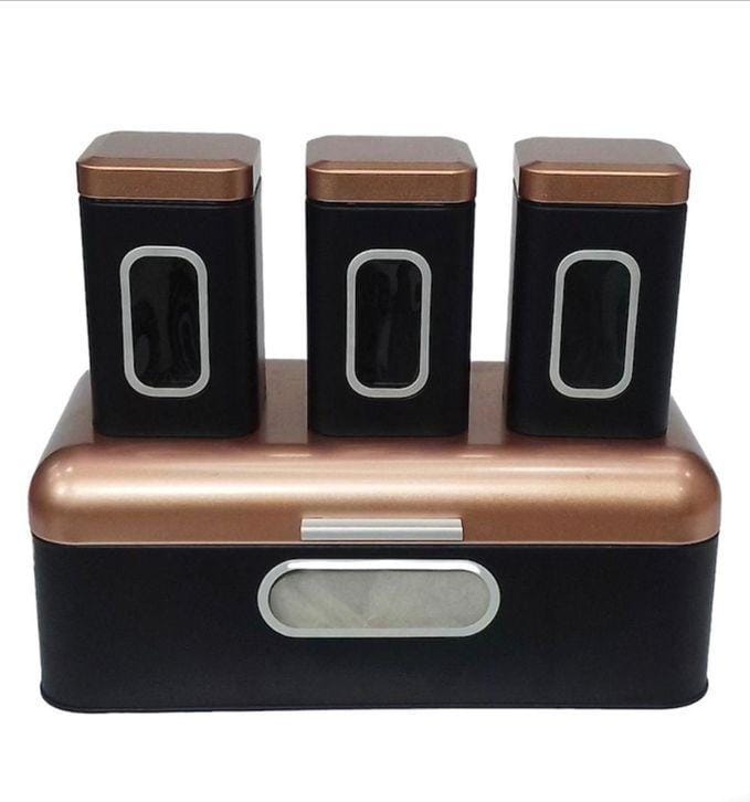 Breadbin Steel Design with 3 Piece Matching Canister Set