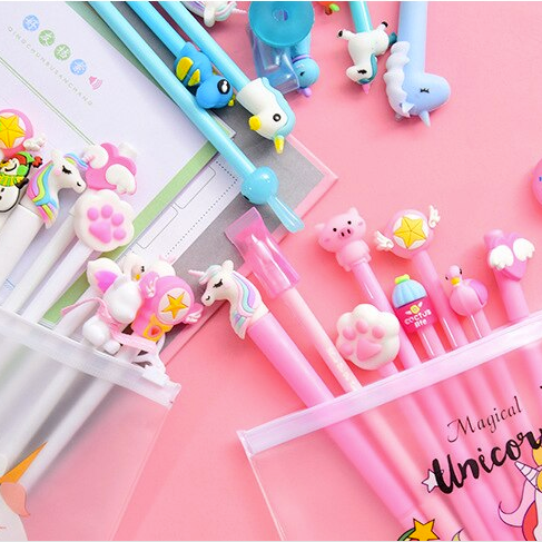 Cartoon Pen Set with Unicorn Pouch 10pc