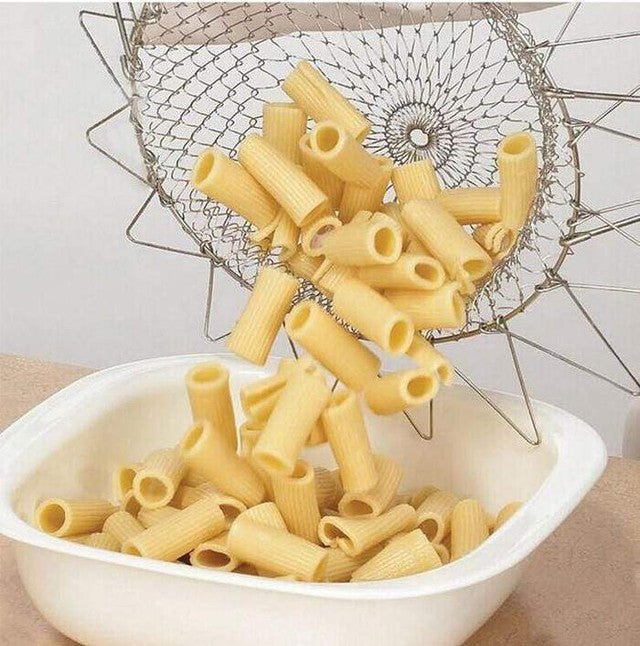 Stainless Steel Foldable Strainer Colander – Multi-Use Cooking Basket for Frying, Boiling, Steaming & Rinsing
