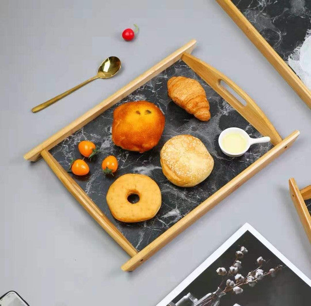 Bamboo Serving Tray With Marble Pattern (Set of 3)