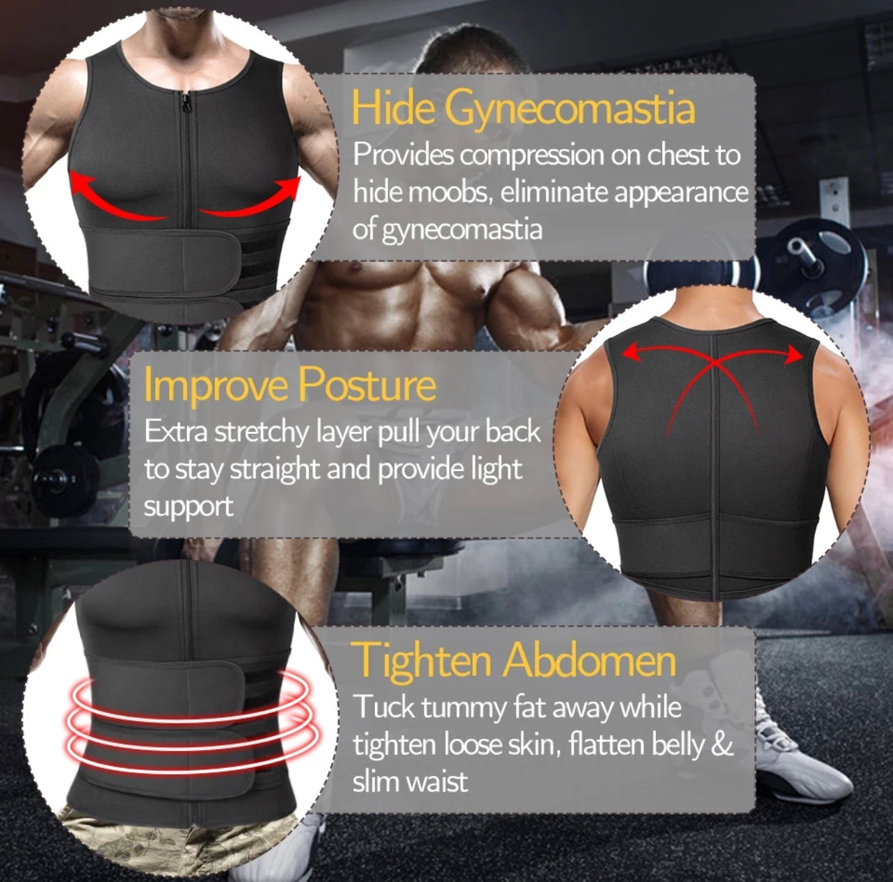 Men Neoprene Sauna Sweat Waist Trainer Vest Body Shaper Gym Weight