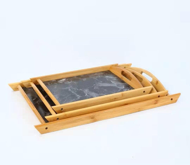 Bamboo Serving Tray With Marble Pattern (Set of 3)
