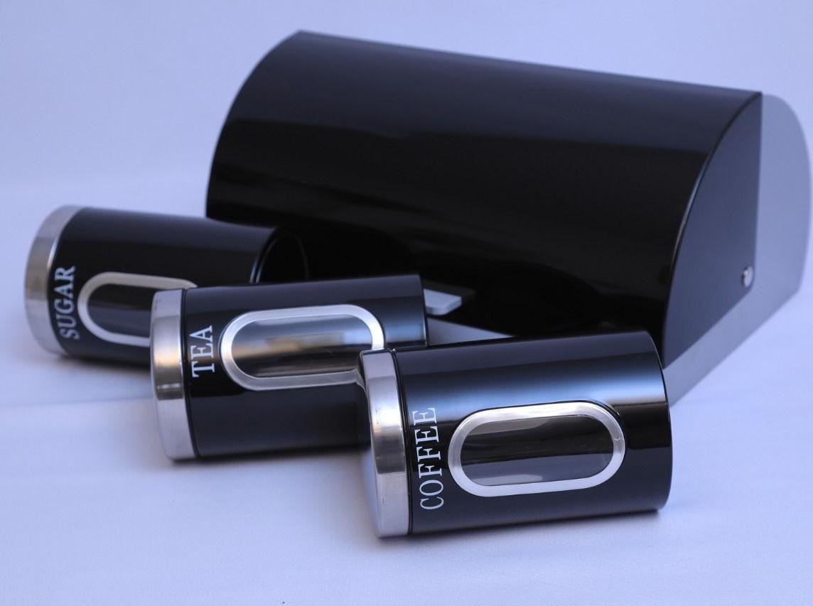 Breadbin Steel Design with 3 Piece Matching Canister Set