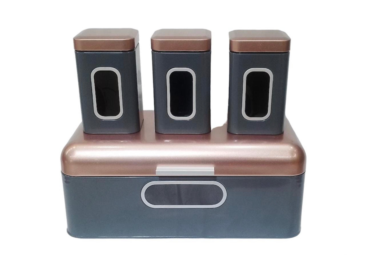 Breadbin Steel Design with 3 Piece Matching Canister Set