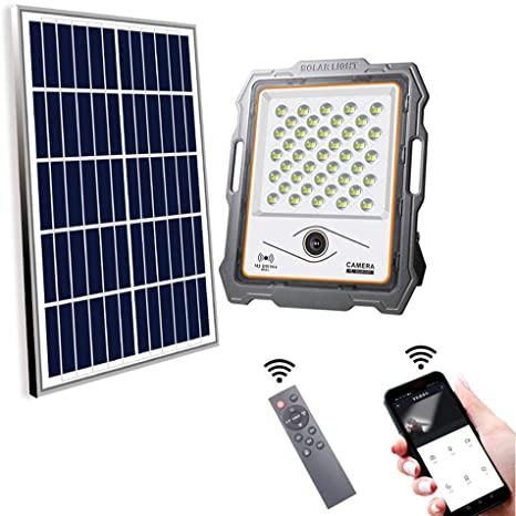 Smart Solar LED Flood Light With Wireless Camera + Solar Panel + Optic Lens