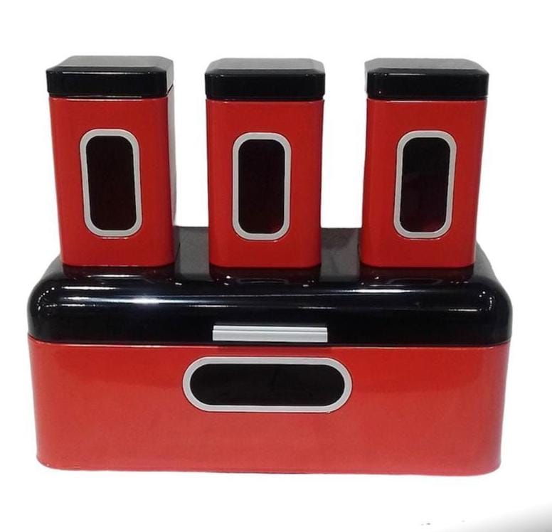 Breadbin Steel Design with 3 Piece Matching Canister Set