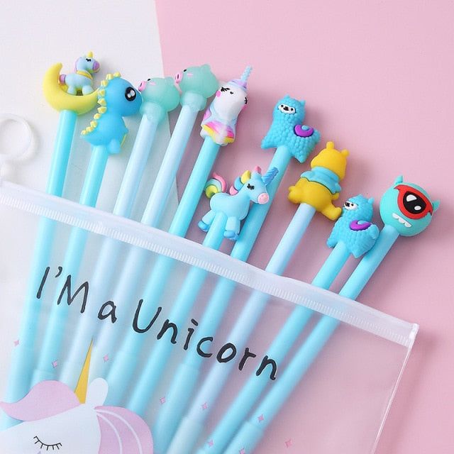Cartoon Pen Set with Unicorn Pouch 10pc