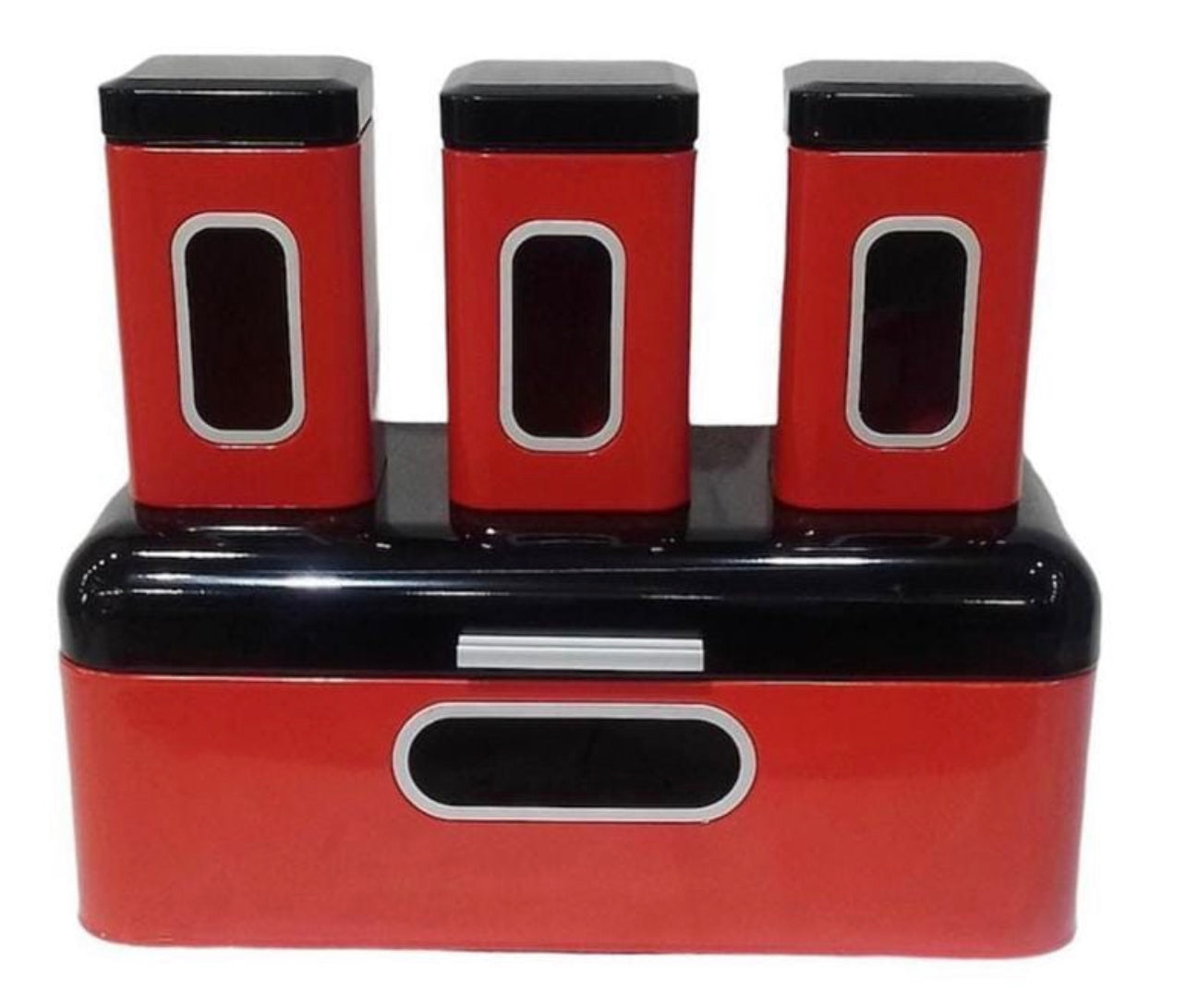 Breadbin Steel Design with 3 Piece Matching Canister Set