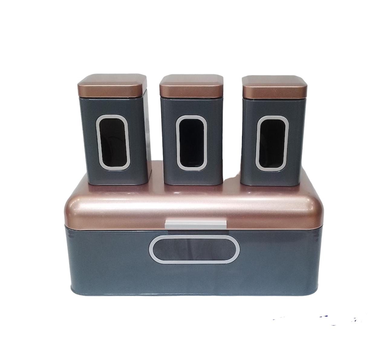 Breadbin Steel Design with 3 Piece Matching Canister Set