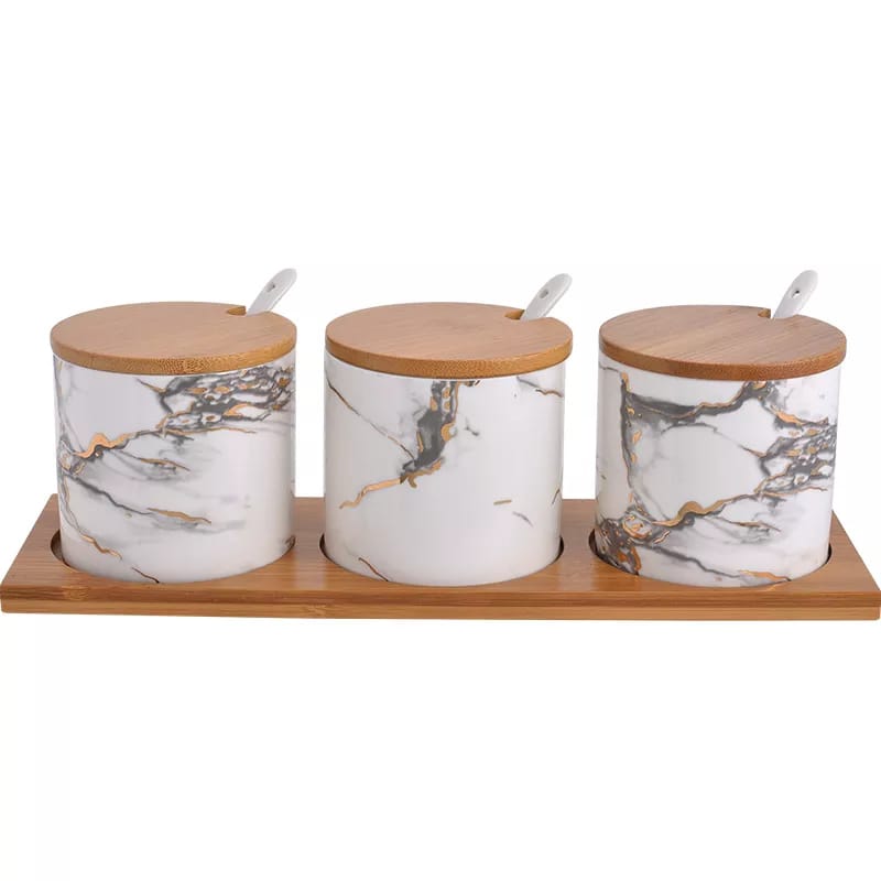 Generic Modern Ceramic Spice Bowl Airtight Lids Set of 3