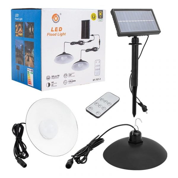 Solar Lamp + Dual Projector Lamp with Solar Panel and 2 Power Leds with Remote Control