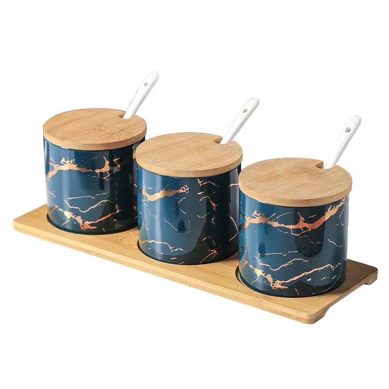 Generic Modern Ceramic Spice Bowl Airtight Lids Set of 3