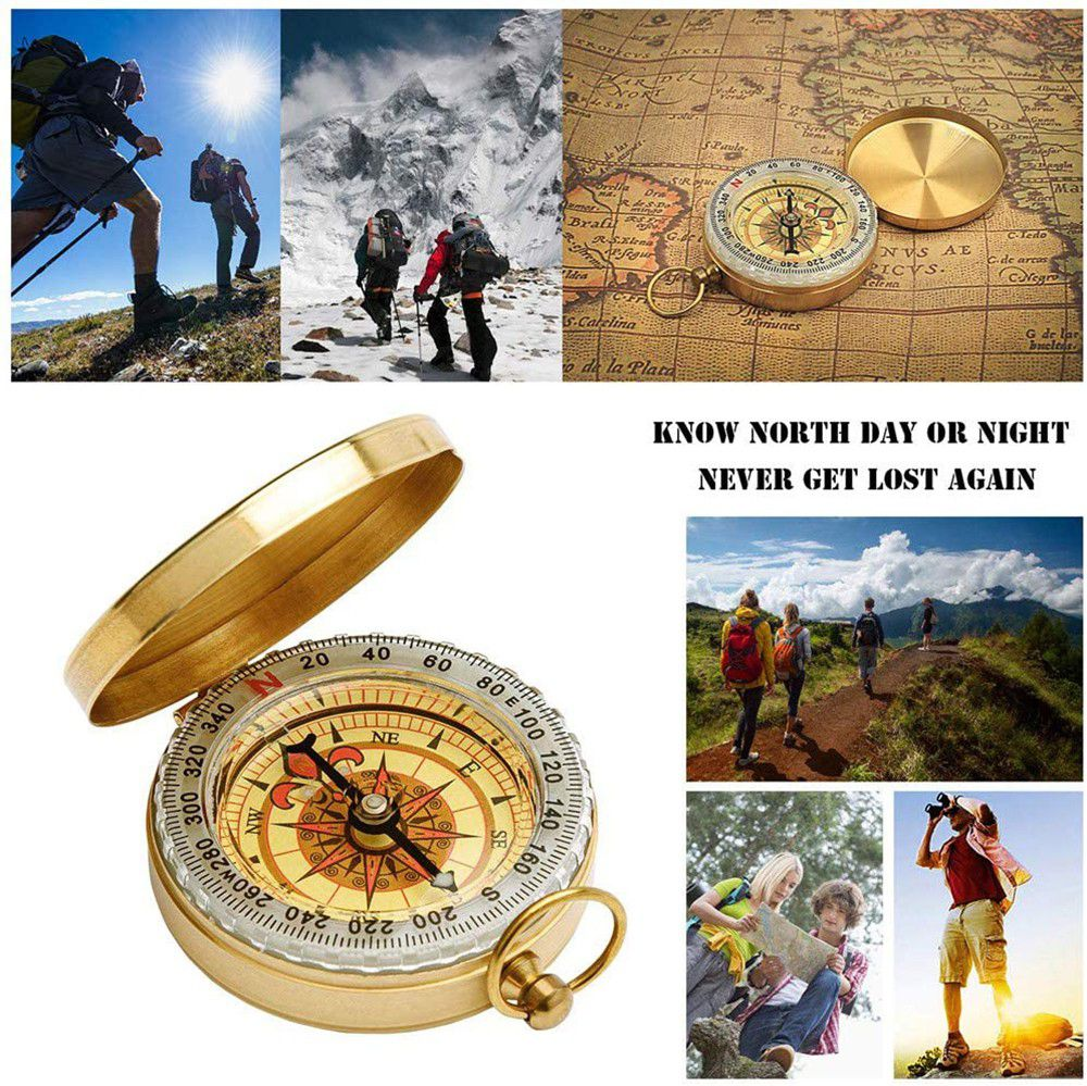 Portable Metal Shell Pocket Noctilucent Compass Tool - Golden