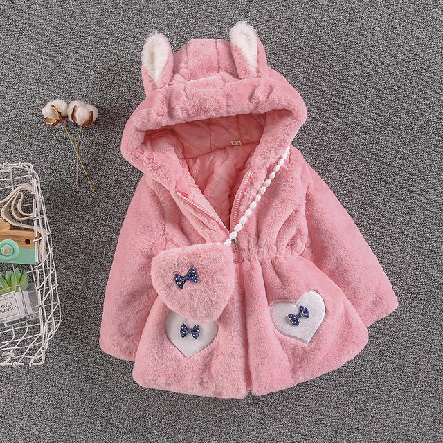Baby Fluffy Hooded Teddy Coat With Bag