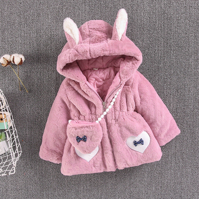 Baby Fluffy Hooded Teddy Coat With Bag