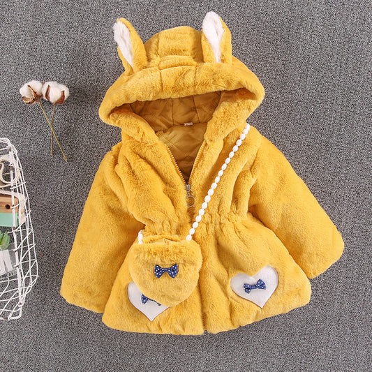 Baby Fluffy Hooded Teddy Coat With Bag
