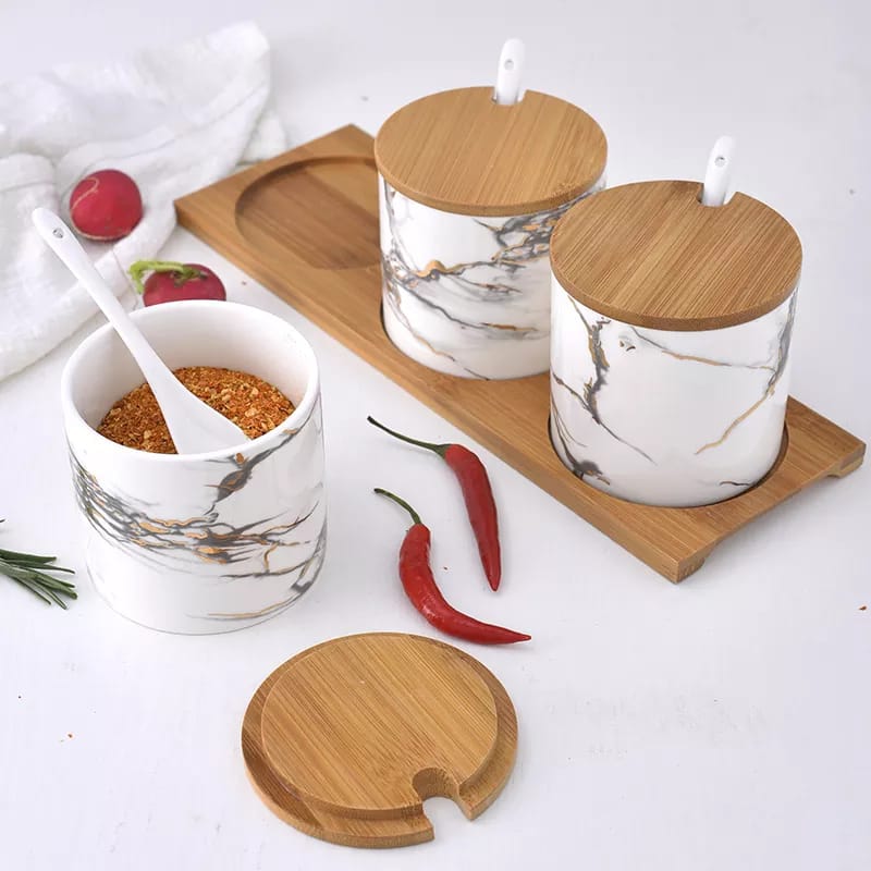 Generic Modern Ceramic Spice Bowl Airtight Lids Set of 3