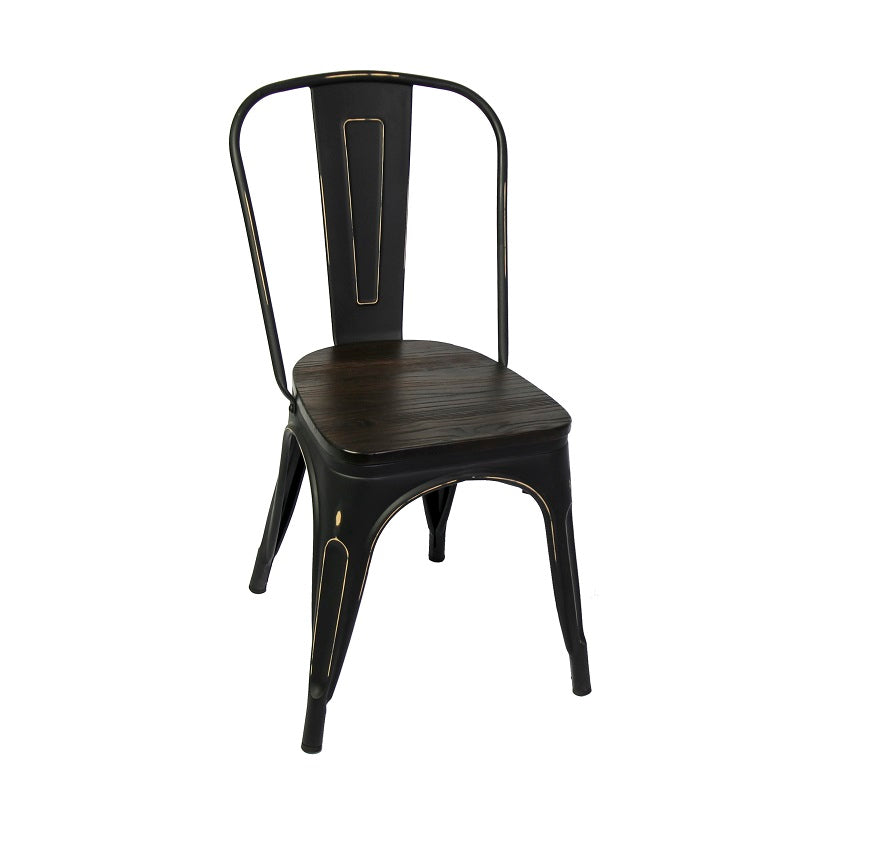 Retro Metal Chair - Metal finish Wood Seat