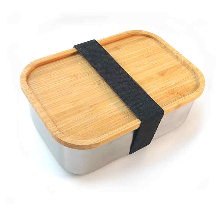 Stainless Steel Lunch Box with Square Bamboo Sushi Box with  Wooden Lid