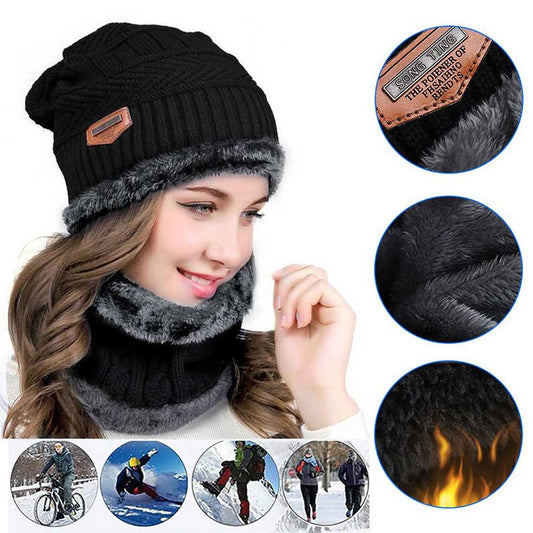 Winter Beanie Hat & Scarf Set – Thick Fleece Lined Knit Cap & Neck Warmer for Cold Weather, Unisex Fit