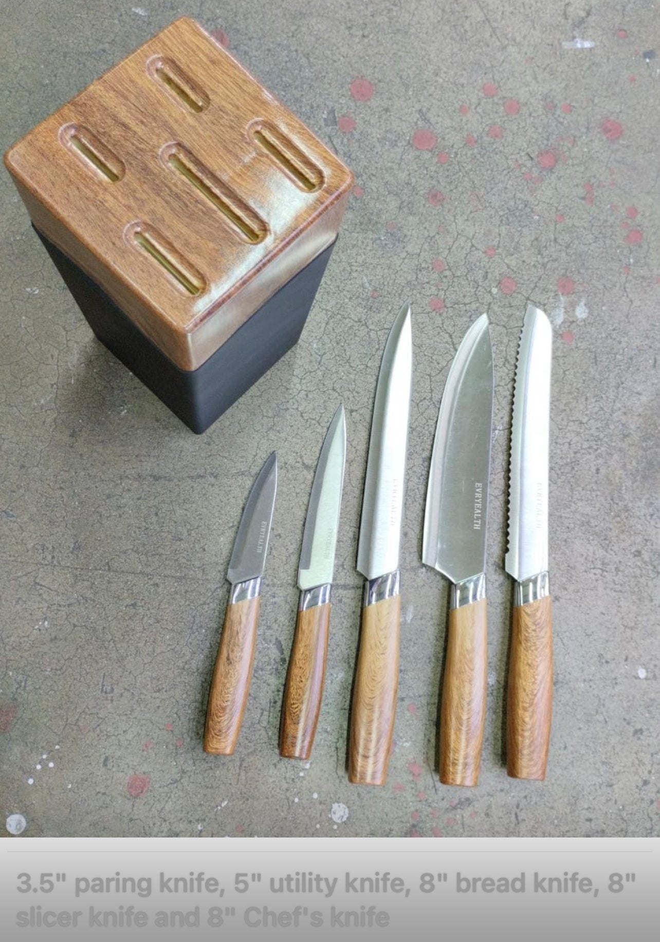 Stainless Steel Kitchen Knife Set Wood Handle 5pc With Wooden Block