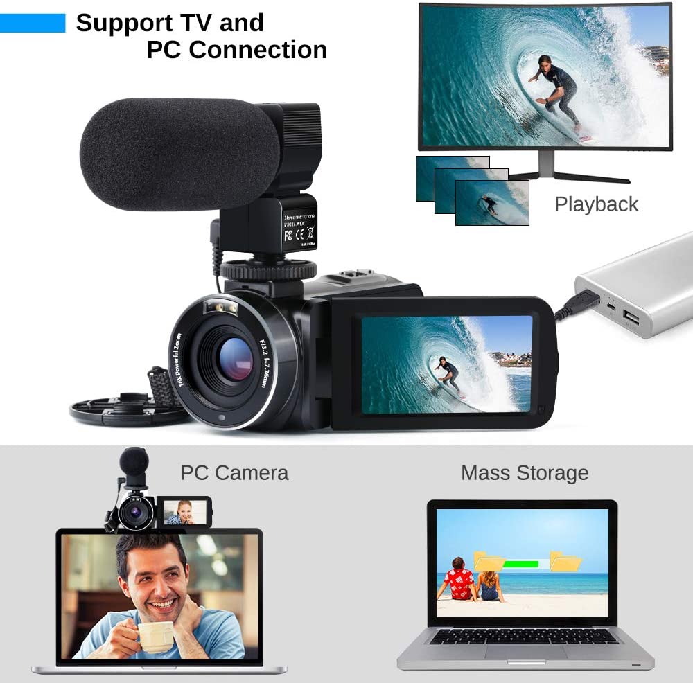 Digital Video Camera 36MP 2.7K Night Vision Camera 16X Digital Zoom 3.0" Screen