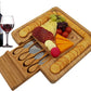 Cheese Board & Cutlery Set Hidden Drawer 4 Stainless-Steel Serving Utensils Cracker Groove Large Square Cutting Plate Natural Organic Bamboo Wood Serving Dish Perfect Wedding Birthday Gift Present